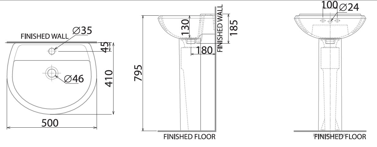 CLAYTAN WALL WASH BASIN DIMENSION