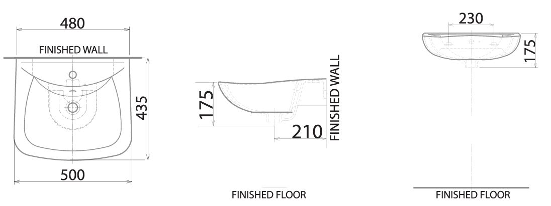 CLAYTAN WALL WASH BASIN DIMENSION