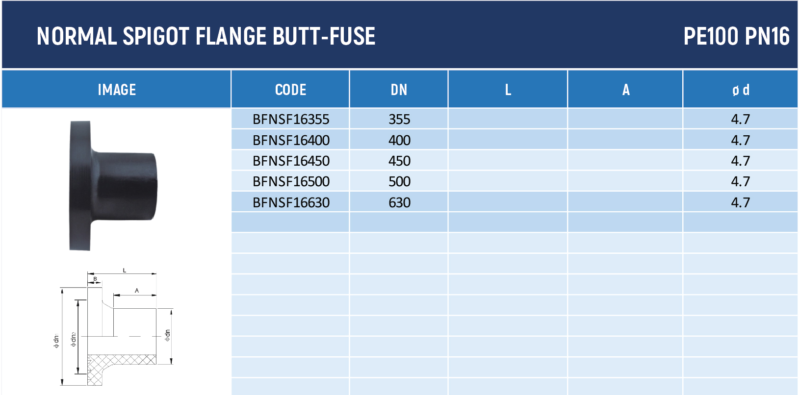 fuis dura hdpe butt fuse normal spigot flange