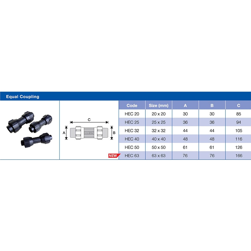 Hansen HDPE Fittings Nylon 6 Equal Coupling Plumbing Supplier Malaysia